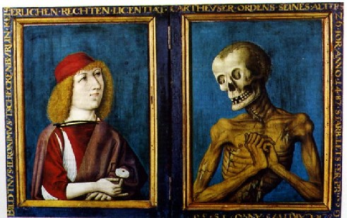 Mestre de Basilea de 1487. Hieronymus Tschekkenbrlin i la Mort. (40 x 29 cm cada taula).