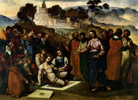 Lodovico Mazzolino. Resurreccin de Lzaro. 38 x 51 cm.