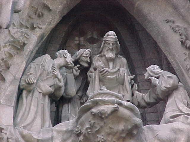 Simeon and Anna, with Joseph and Mary in the Temple. Sagrada Famlia Church in Barcelona.