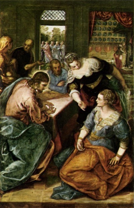 Tintoretto. Jess en casa de Marta y Mara. 197 x 129 cm. 